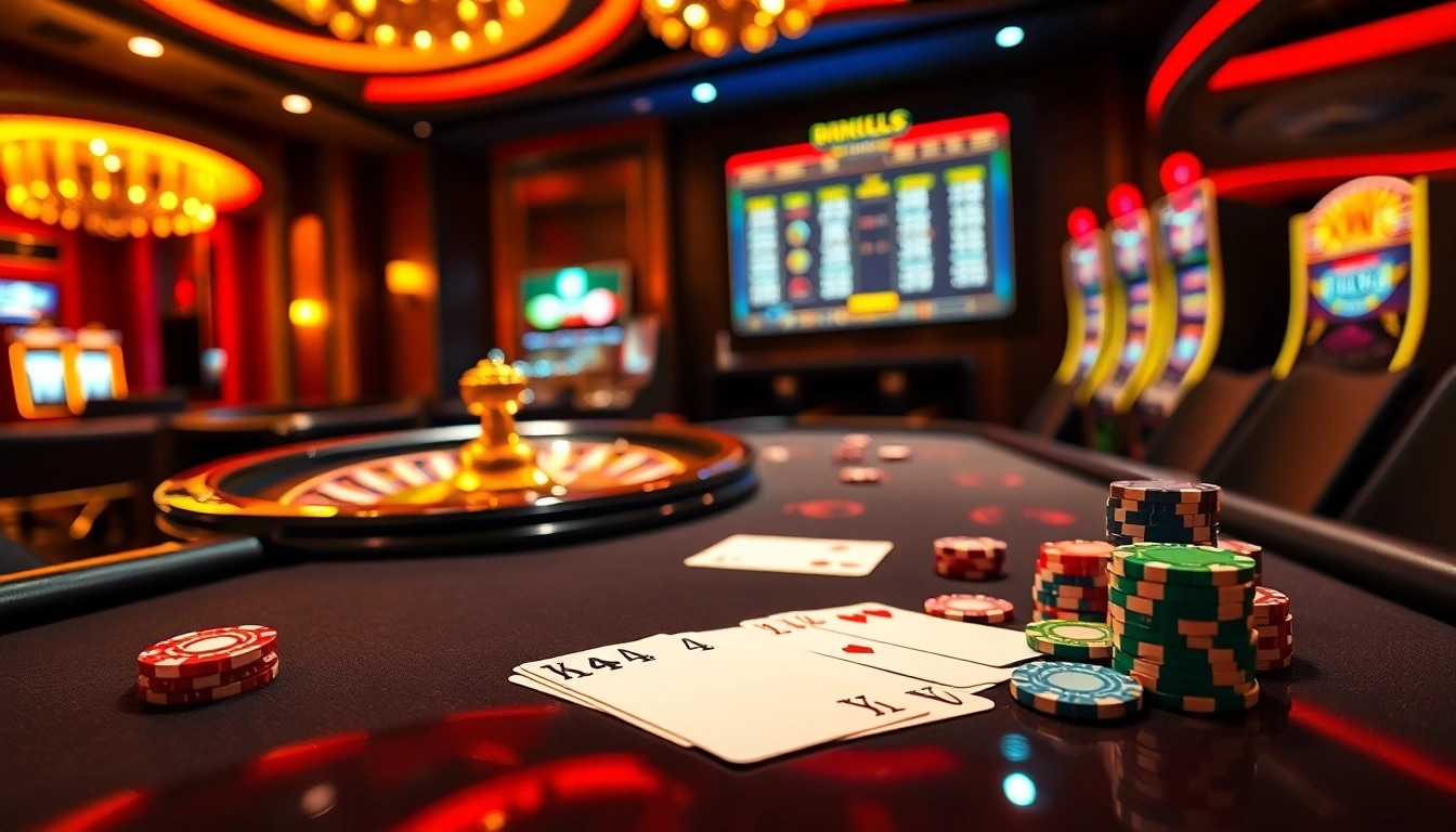 Engaging scene of 6FF casino with dynamic gaming table and vibrant poker chips.