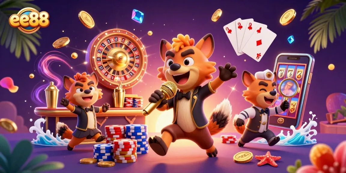 Experience thrilling gaming at ee88 with lively hyenas in a vibrant casino scene.