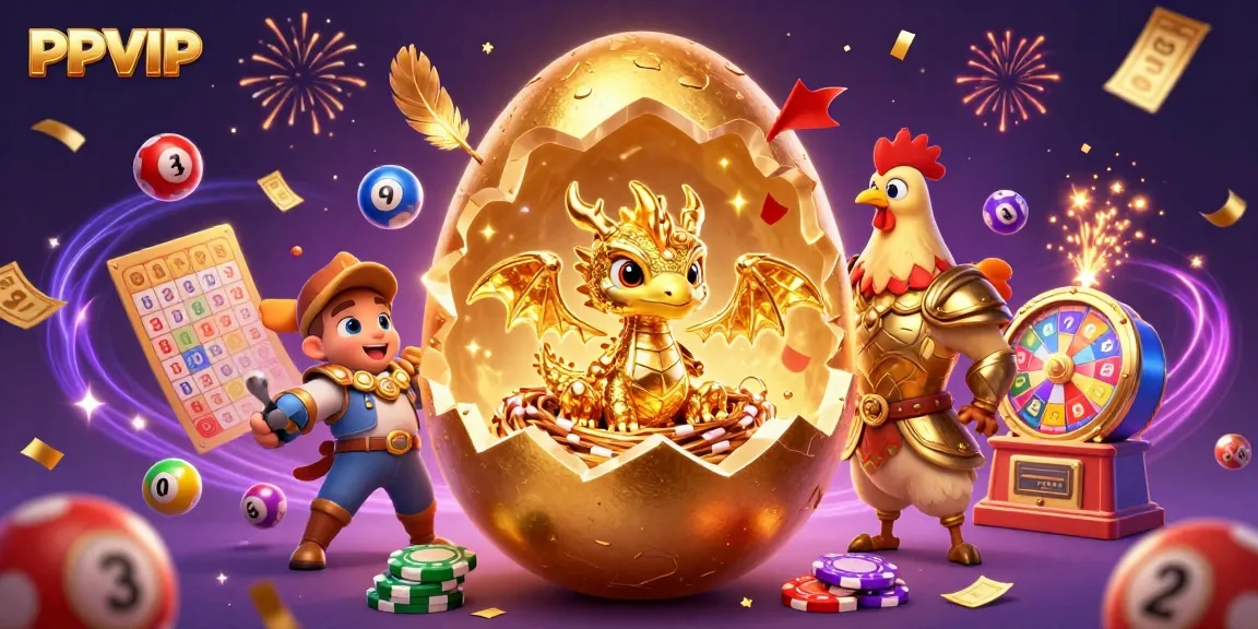 PPVIP showcases a golden dragon emerging from poker chips amid a festive casino atmosphere.
