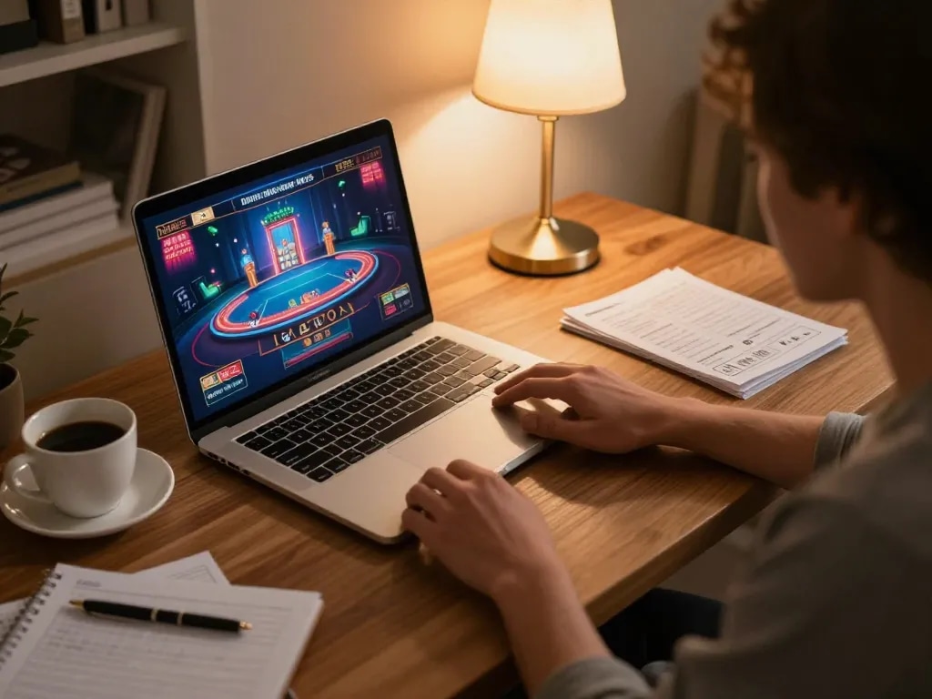 Player enjoying an interactive net88 live dealer game on a stylish desk setup