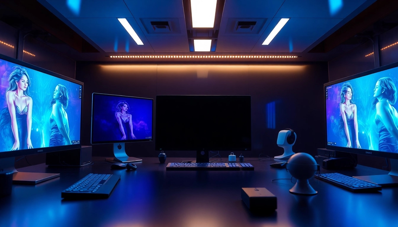 Creating innovative ai porn content using advanced AI technology in a modern workspace.