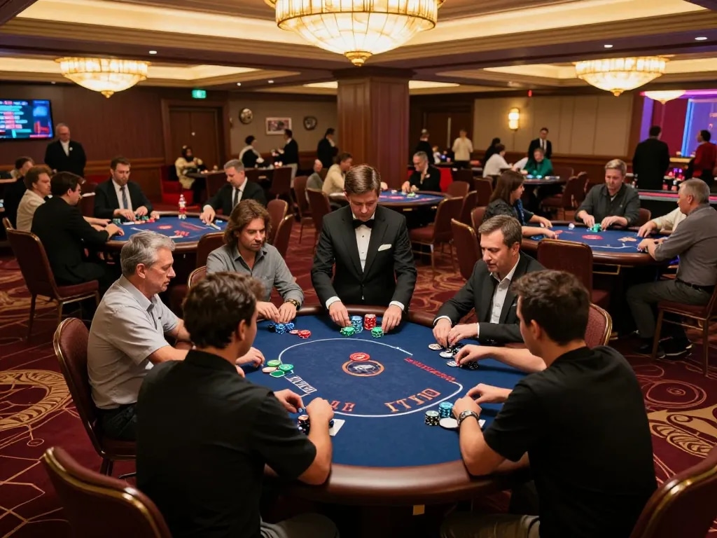 KJC poker tournament showcases intense gameplay with professional dealers managing tables