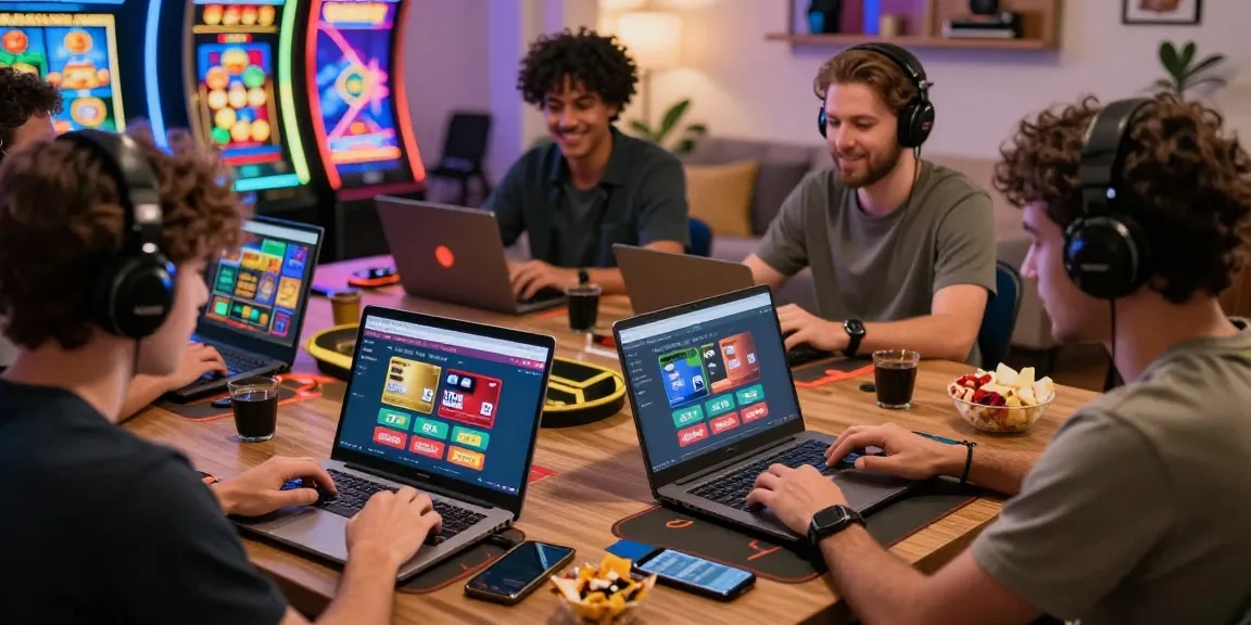Energetic scene of players using credit card casinos to enjoy live gaming, vibrant gaming graphics and payment options displayed.