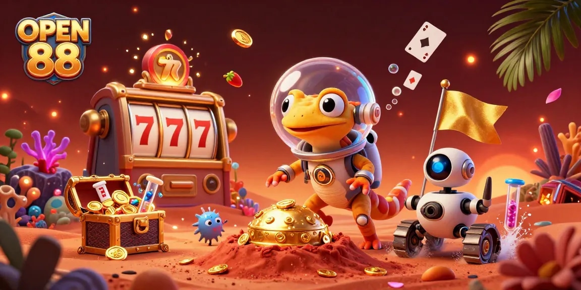 Engage in thrilling gameplay at OPEN 88 with a Mars-themed casino illustration depicting exciting casino elements.