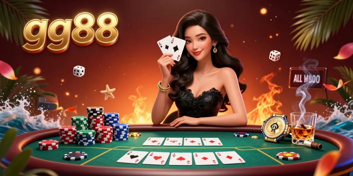 Experience the thrill of gg88 with stunning playing cards and vibrant casino elements.
