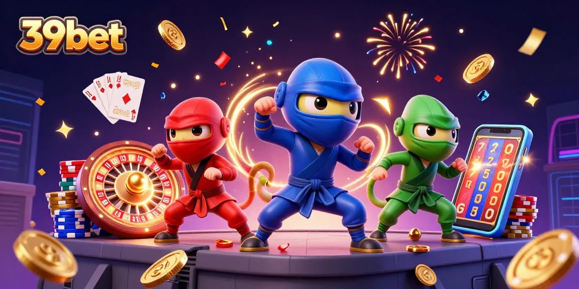 Experience the thrill of 39bet with vibrant chameleons showcasing martial arts amidst dazzling casino elements.
