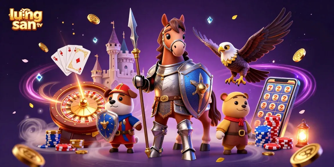 Experience thrilling wins at lương sơn tv with a vibrant scene of knights, gold coins, and gaming excitement.