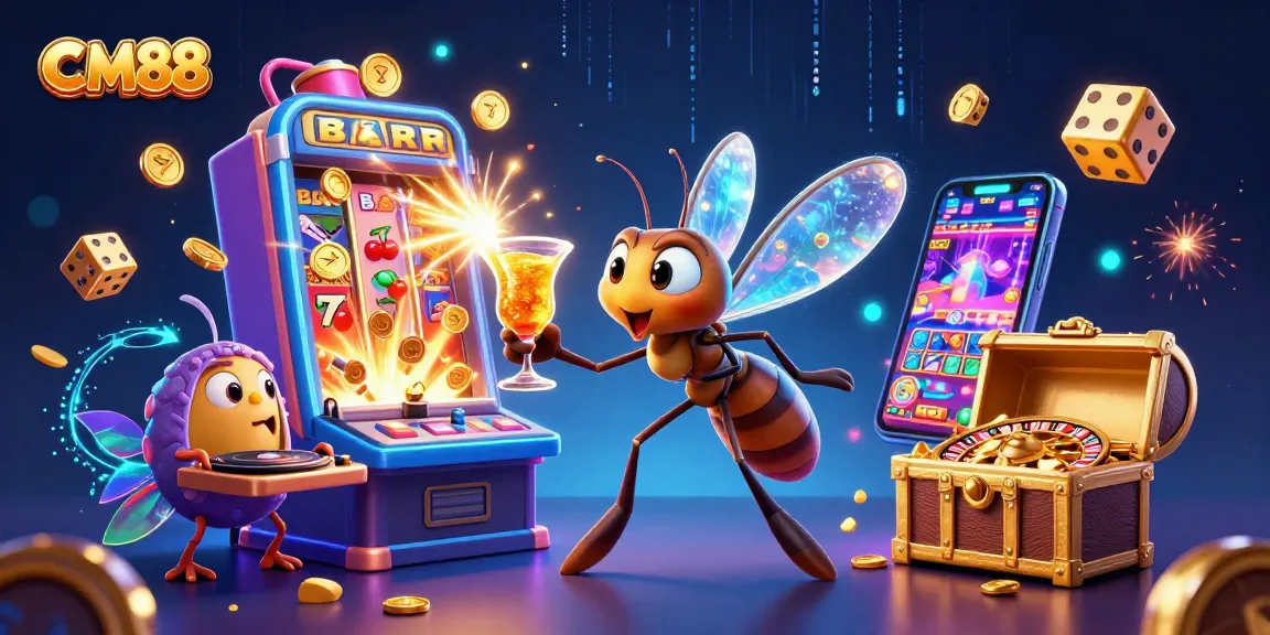 Experience CM88's vibrant casino scene featuring a unique frozen-in-amber mascot and thrilling game elements.