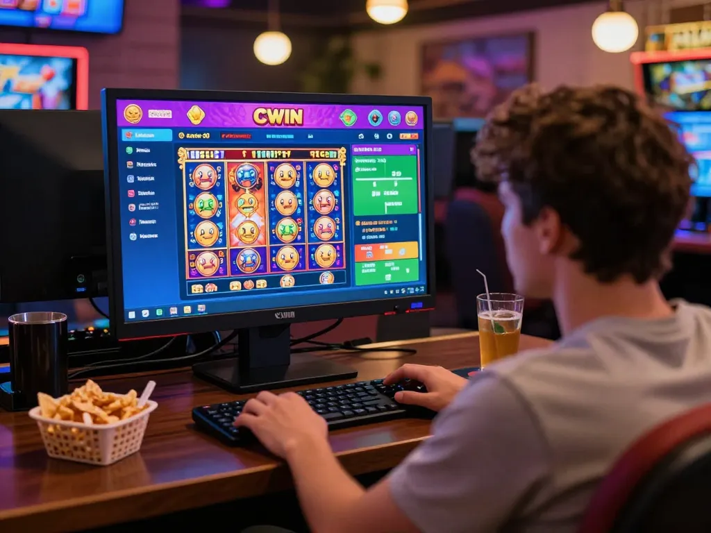 Engaging user experience at CWIN's online gambling platform, showcasing vibrant gaming interfaces.