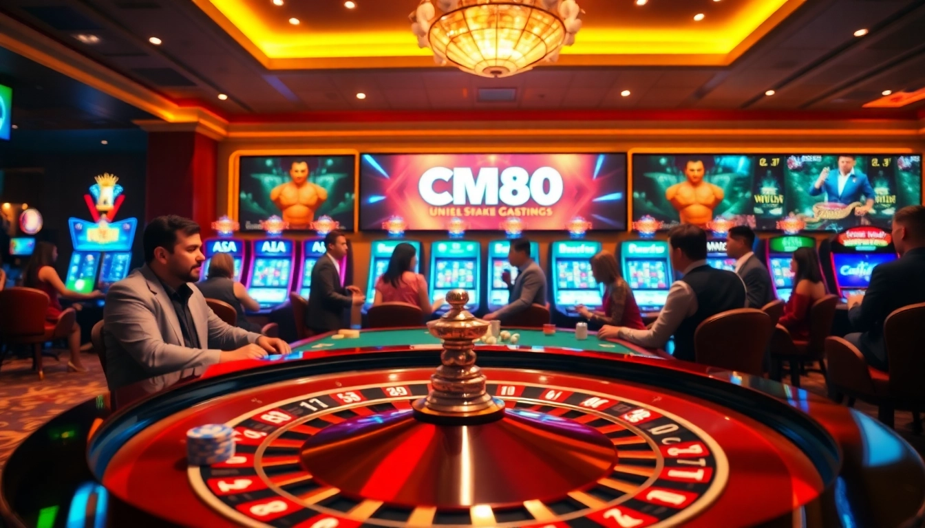 Experience thrilling betting action at cm88 com casino with vibrant roulette wheels and slot machines.