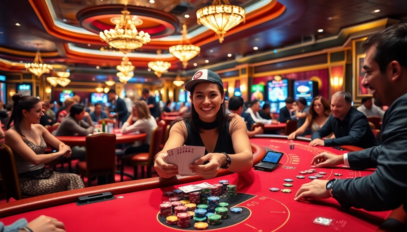 Spieler genießen ihre Casinospiele an stilvollen Tischen im Casino.