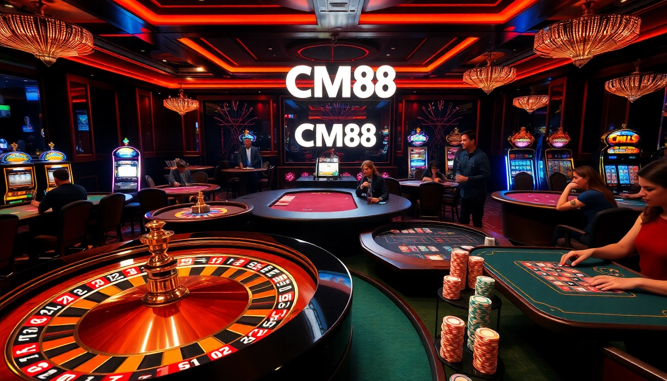 Players enjoying a CM88 casino experience at an elegant roulette table with vibrant colors.