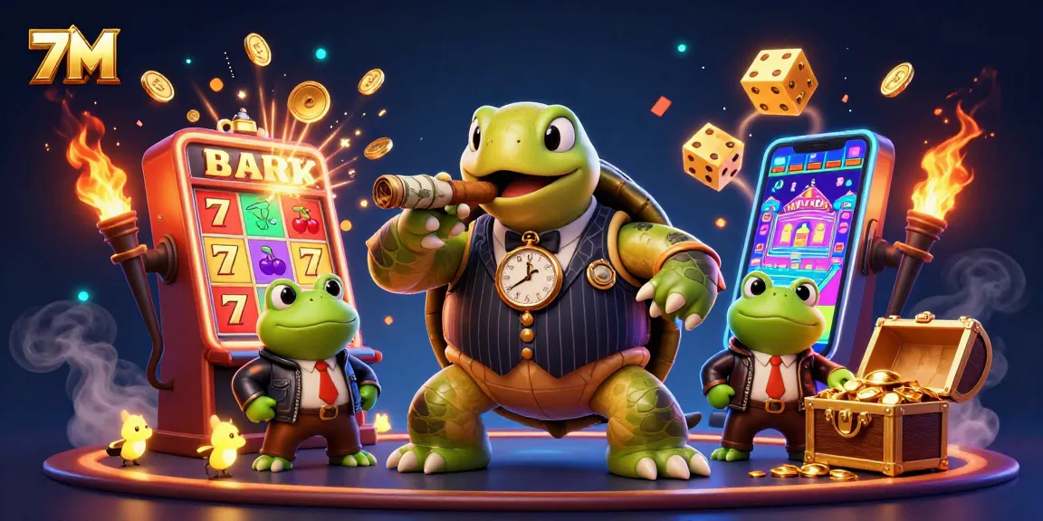 Engage with 7M and experience thrilling casino action with a lively illustration featuring charming characters.