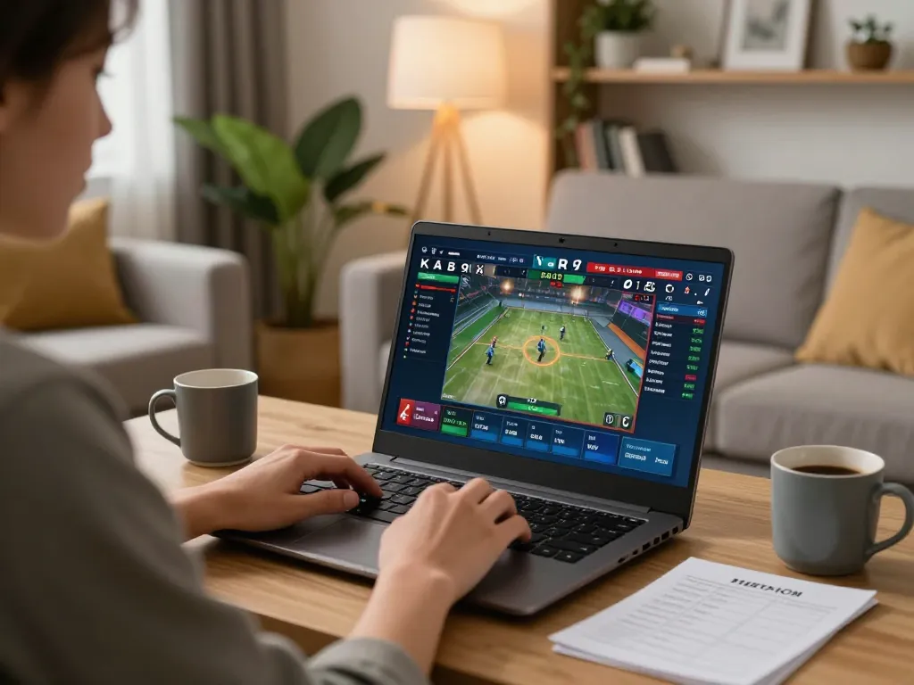 Engaging in sports betting on bl555 with real-time game stats on laptop screen
