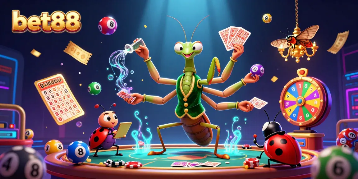 Bet88 offers a vibrant casino experience with colorful lottery elements and dynamic characters.