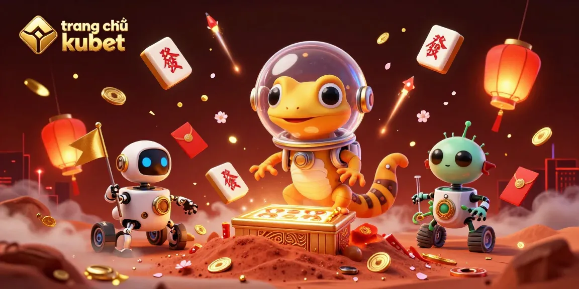 Engage with the vibrant action at trang chủ kubet, featuring a Martian gecko and golden casino treasures.