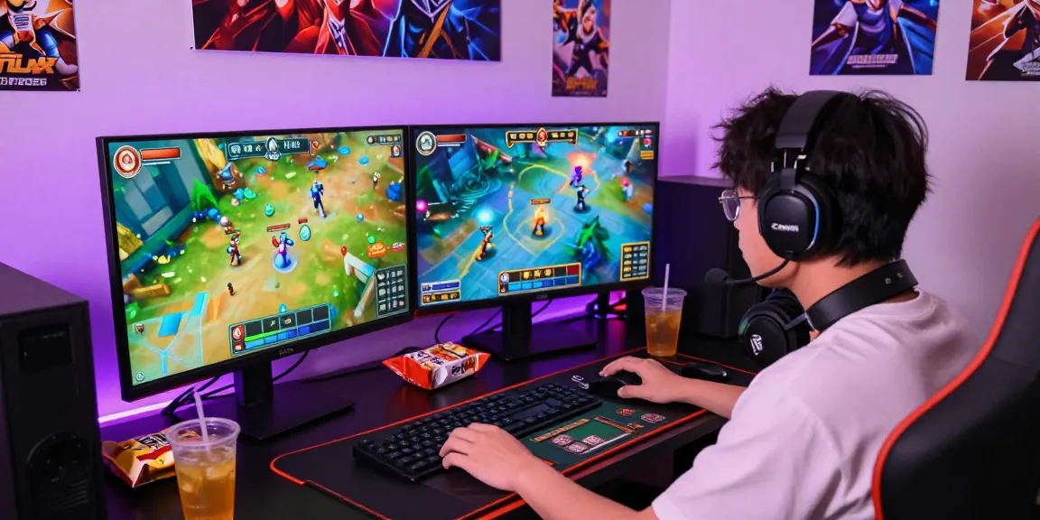 Immersive gaming experience with rikvip displayed on dual screens, vibrant atmosphere.