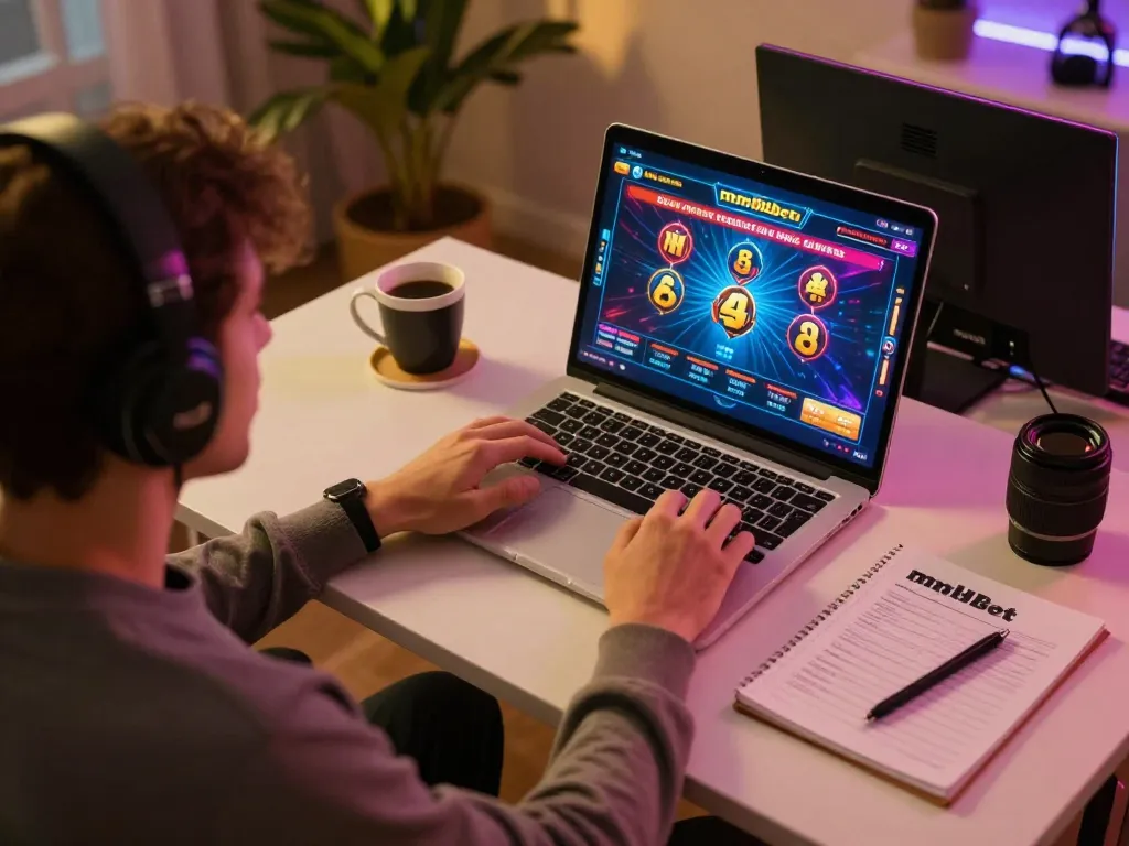 Engaging in online casino gameplay with mm88bet displayed on the screen, demonstrating strategic betting in a comfortable home setting