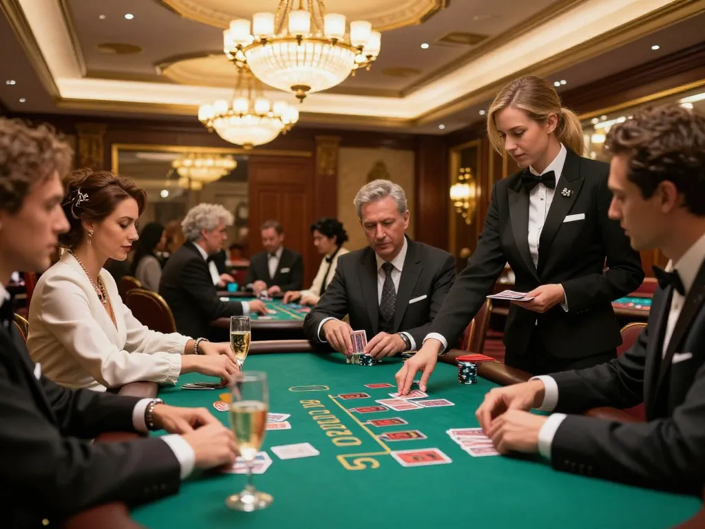 Players engaged in high-stakes blackjack at an upscale VIP casino, showcasing the excitement of vipwin gaming.
