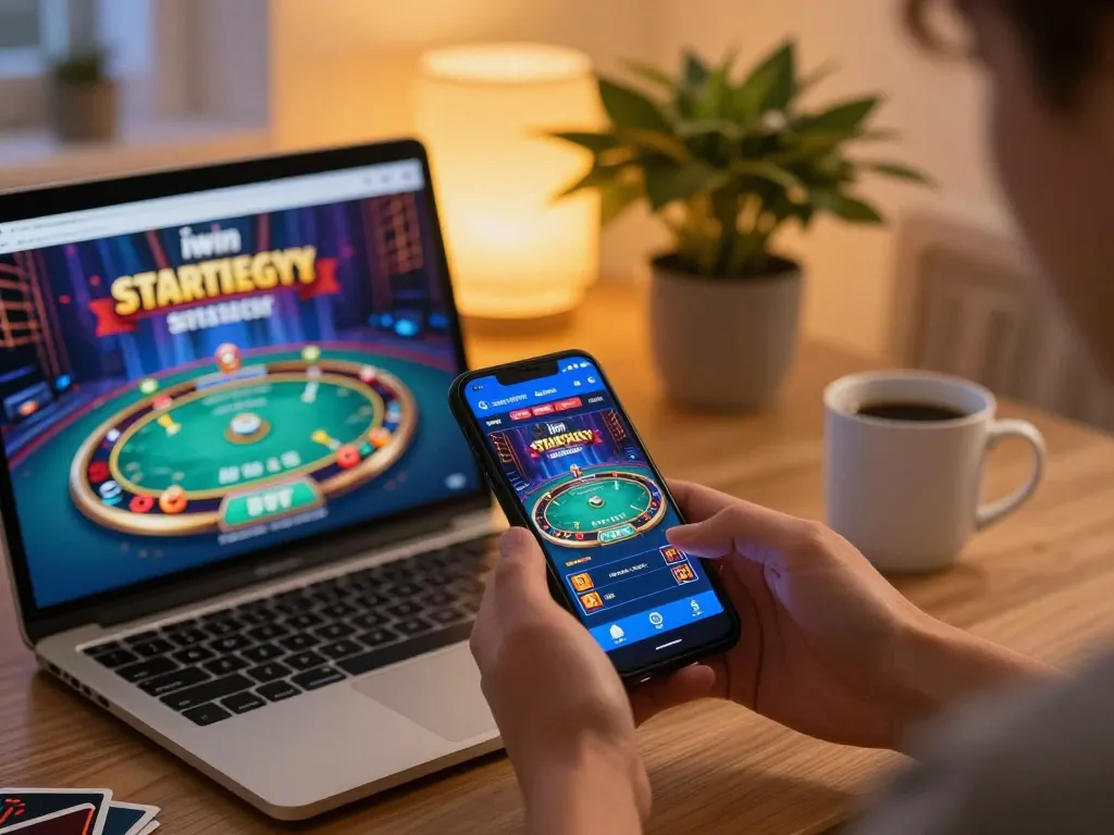 An engaging moment where a player navigates the iwin casino app on a smartphone, enhancing their gaming experience from home.