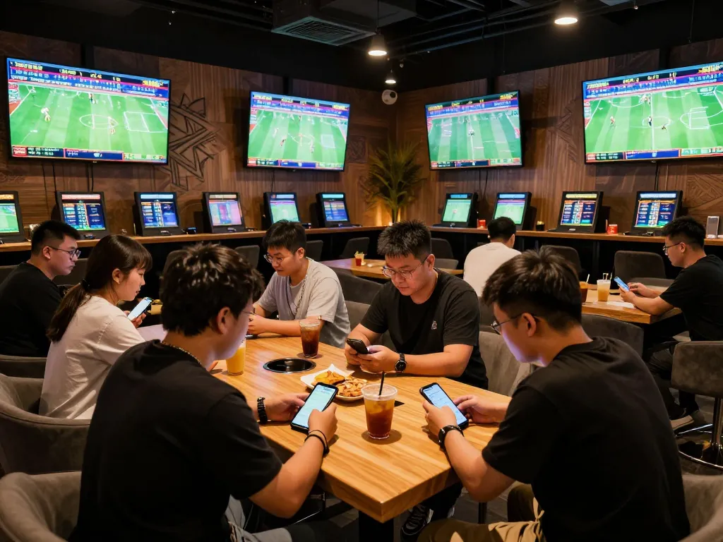 Friends placing bets and enjoying the excitement at J188 sports betting lounge.
