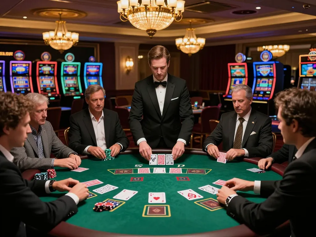 Engaging blackjack players at https://va88.now/ showcasing strategic moves and luxury atmosphere in a casino.
