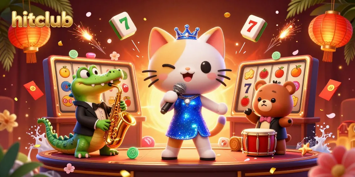 Join the hitclub experience with vibrant characters and exciting gaming elements in a lively casino scene.