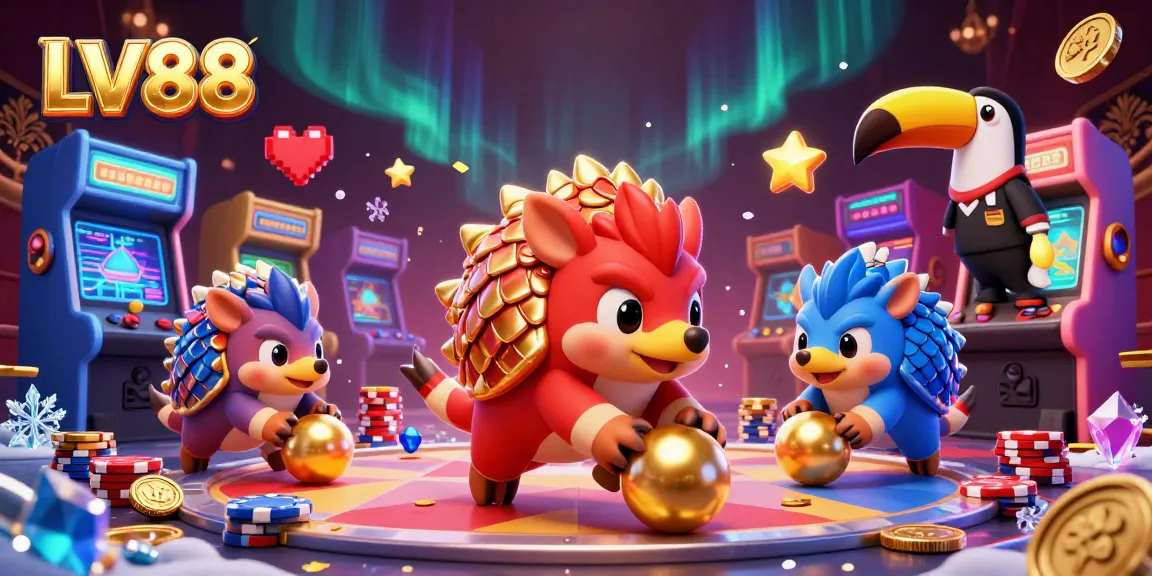 Experience thrilling LV88 gaming with pangolins in a vibrant casino scene.