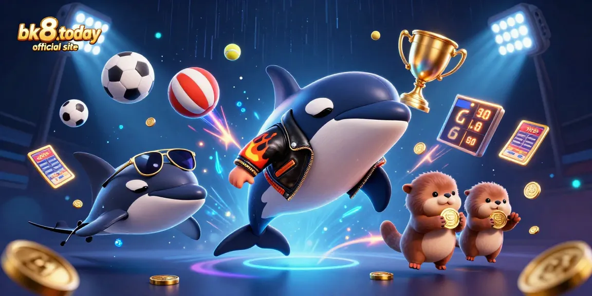 Experience rewards at bk8.today official site with a lively 3D casino-themed illustration.