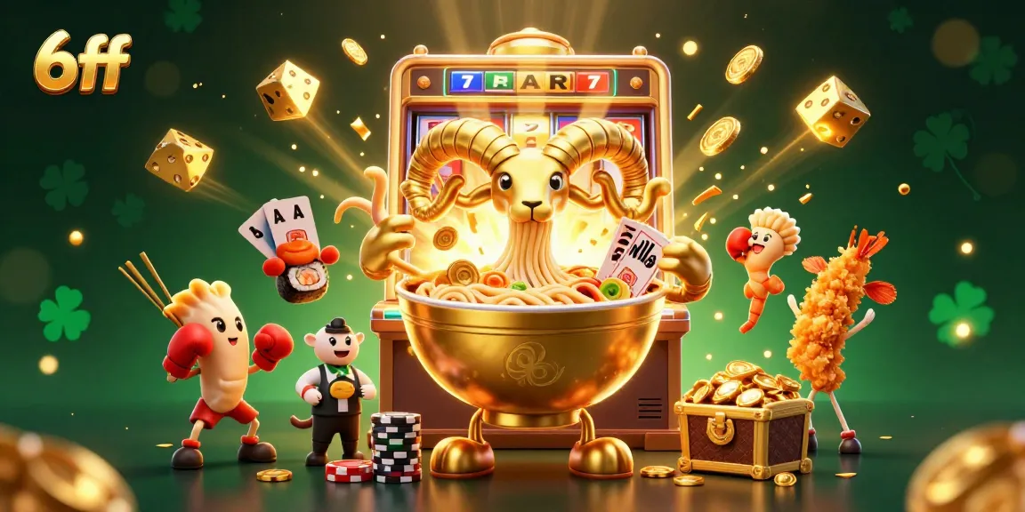 Engage in thrilling gameplay with 6ff's vibrant 3D casino illustration showcasing dynamic characters and jackpots.