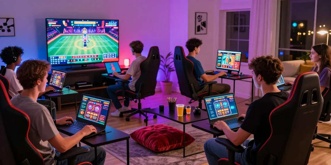 Exciting gaming experience at https://88m.locker/ featuring diverse players enjoying immersive online casino games at home with vibrant ambiance.