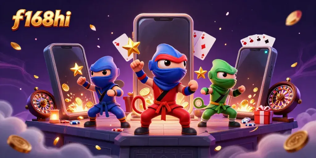 Experience thrilling gaming action with f168hi's ninja chameleon team showcasing vibrant casino games.
