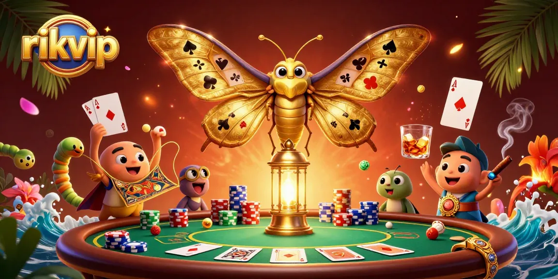 Experience the excitement of rikvip as a golden moth reveals casino treasures and game elements.
