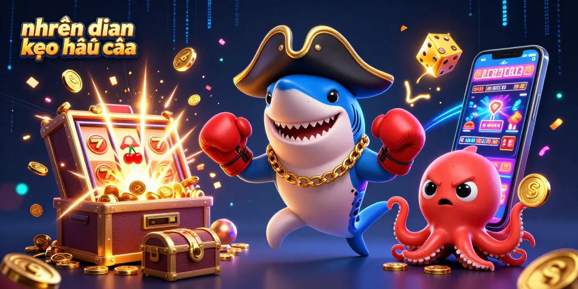Engaging illustration for nhận định kèo nhà cái showcasing a pirate shark, pufferfish, and octopus in a vibrant casino theme.
