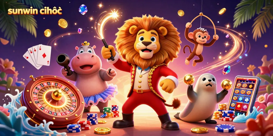 Experience the excitement of sunwin chính thức with dynamic casino characters and vibrant gold elements.