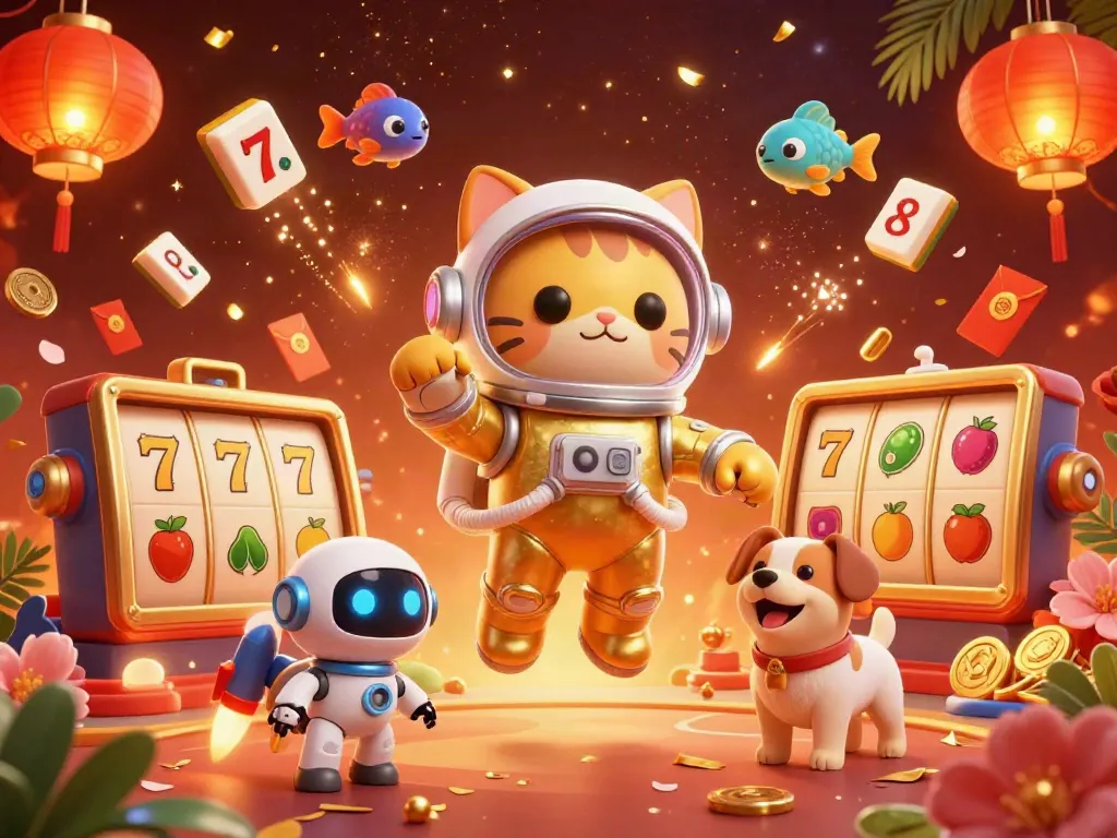 Engage with exciting slot gacor hari ini action as the astronaut cat and robot dog explore a vibrant casino universe.