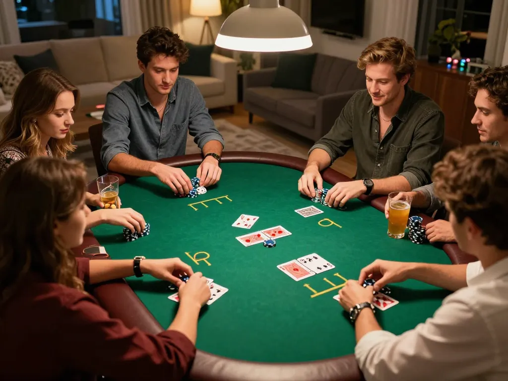 Friends enjoying a poker game at home, highlighting Go88's fun gambling experience.