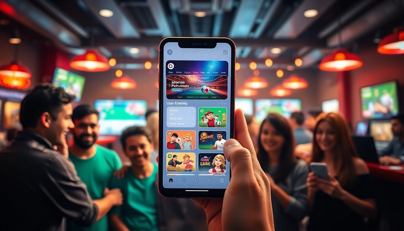 Engaging scene with users interacting with the 8day app in a vibrant gaming environment.