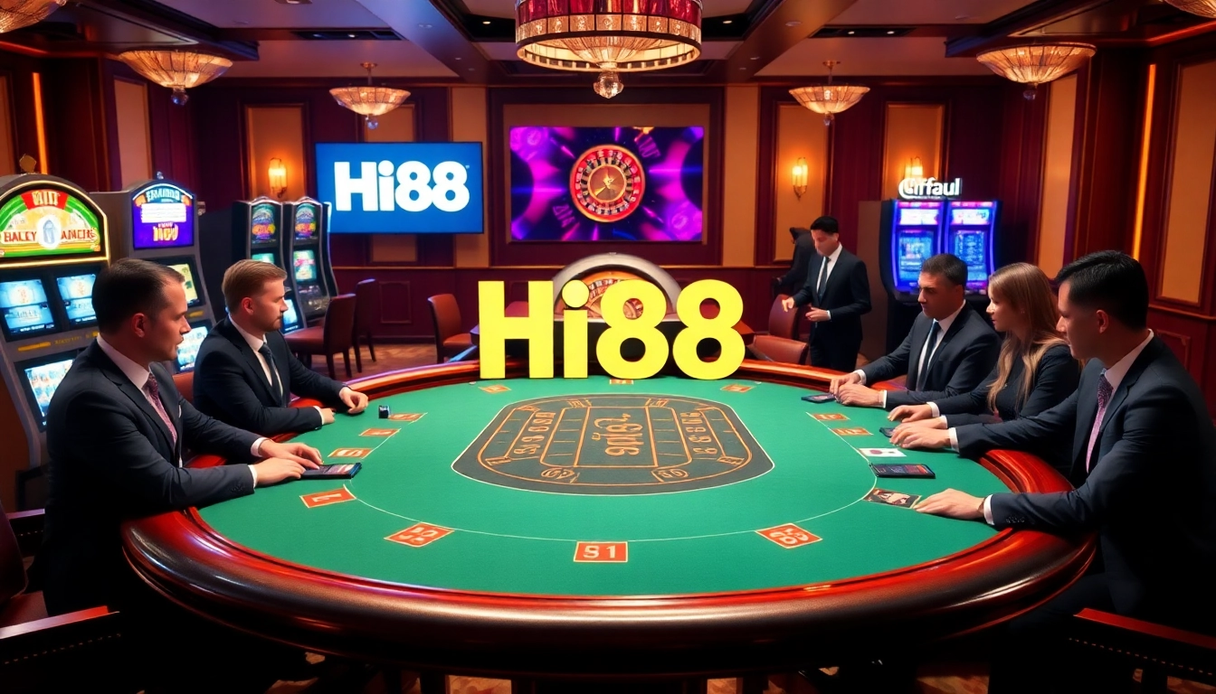 Experience the excitement of Hi88's casino with lively blackjack and vibrant slot machines.