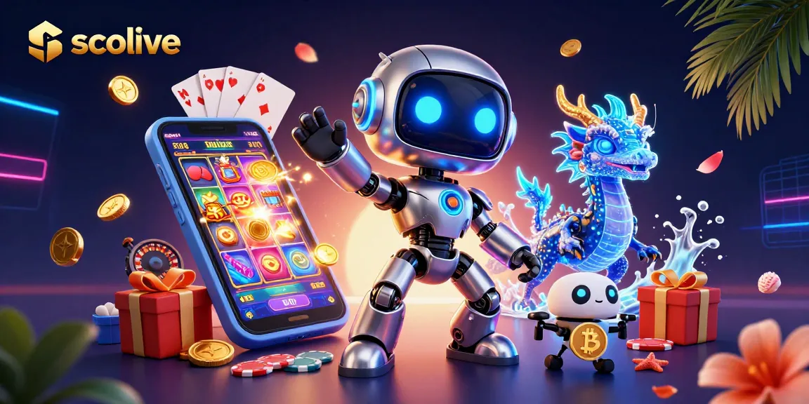 Socolive showcases a dynamic 3D casino scene with a charming cyberpunk mascot and interactive gaming elements.
