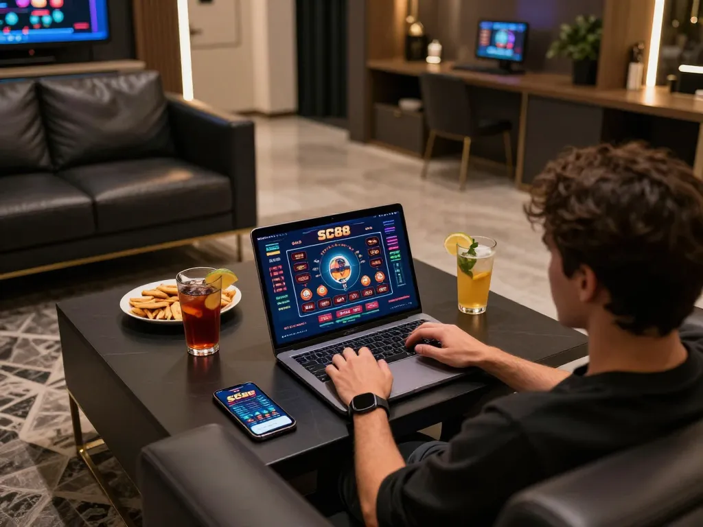 Engaging with SC88 online casino interface for strategic gaming choices at home.