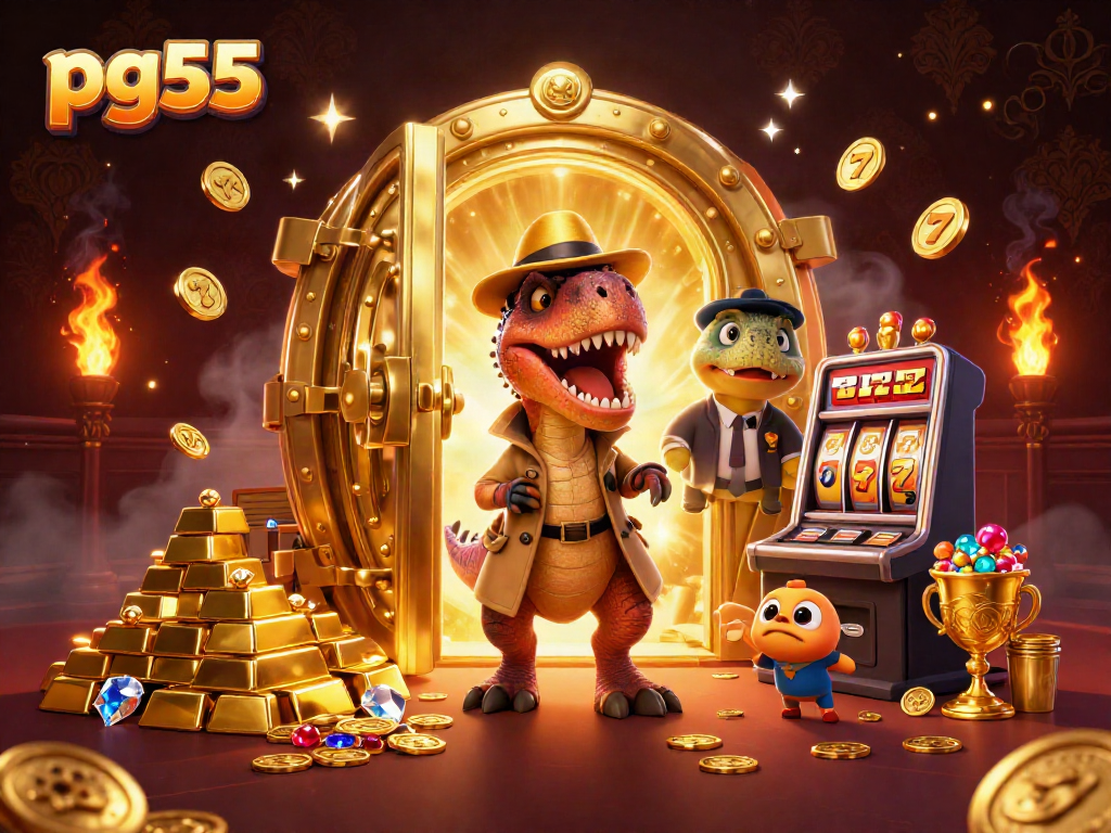 Experience thrilling slot action with pg55 in this vibrant and dynamic casino scene.