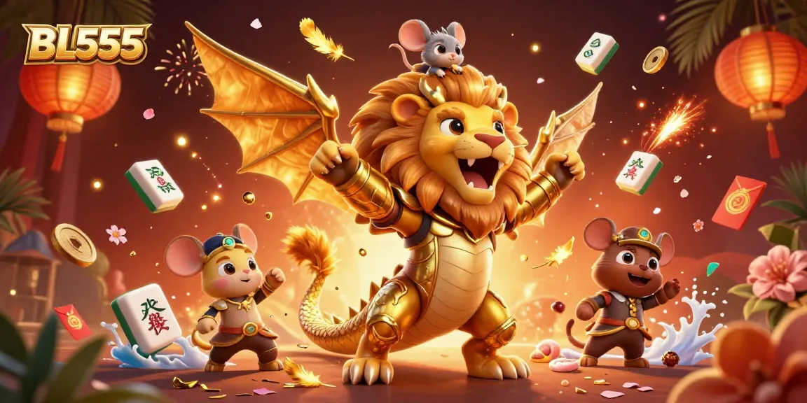 Engage in thrilling gameplay at BL555 with a majestic chimera and vibrant casino elements!