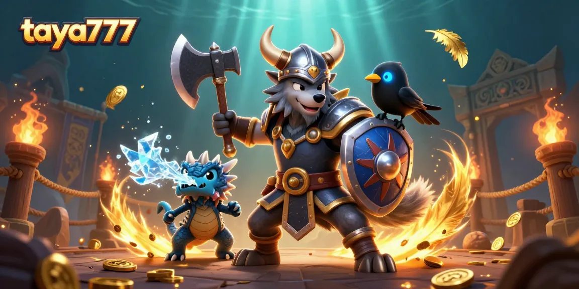 Experience thrilling action at taya777 with a Viking wolf warrior, fierce dragon, and dynamic gaming elements.