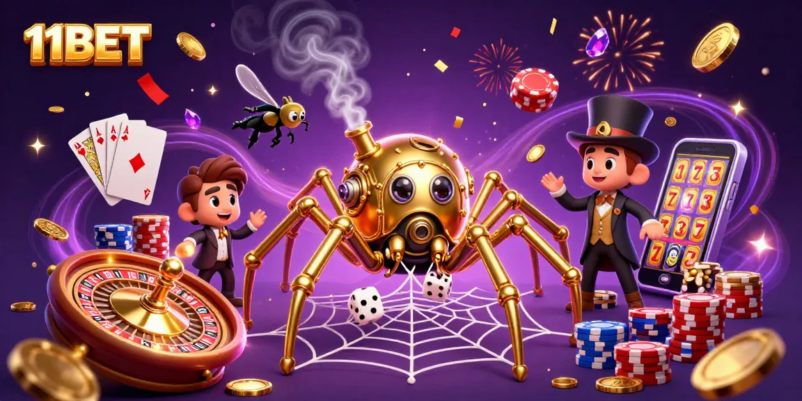 Experience winning moments with 11BET as golden coins, poker chips, and joyous energy fill the casino.