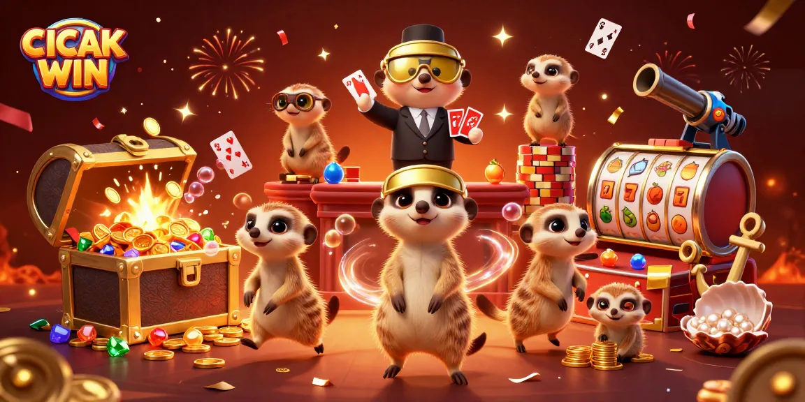 CICAK WIN showcases exciting slots with chip-stealing meerkats, creating a thrilling casino atmosphere.