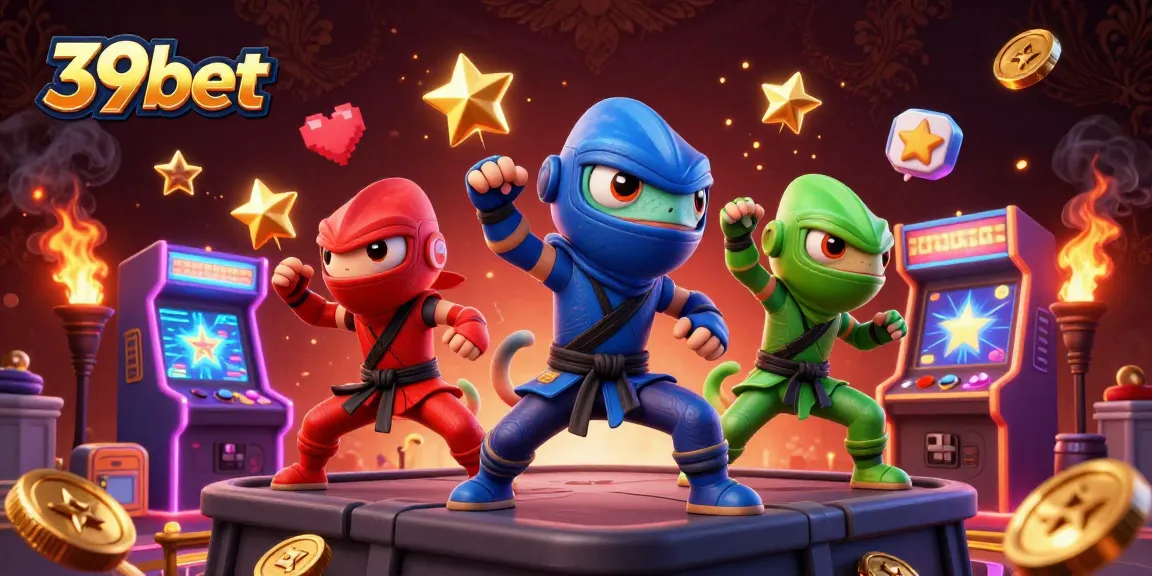 Win big with 39bet as chameleon ninjas showcase thrilling gaming action amid vibrant casino elements.