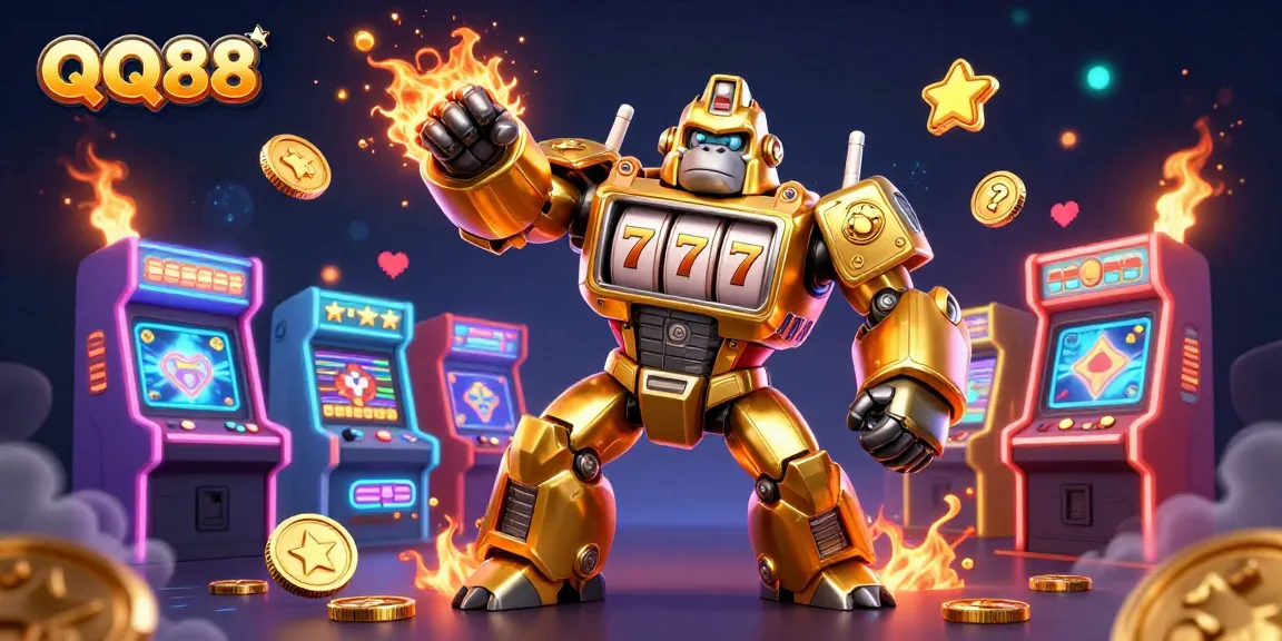Engage with QQ88's thrilling gaming experience featuring dynamic elements of casino action and vibrant arcade graphics.