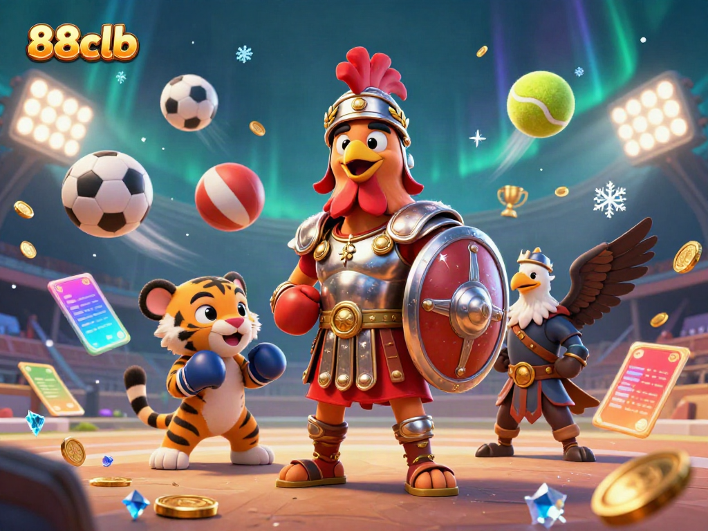 Engage in thrilling gaming experiences at 88clb with a vibrant 3D casino scene featuring dynamic characters.