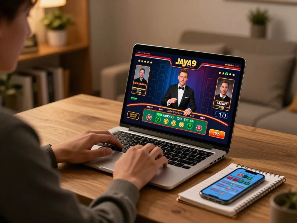 Engaging gameplay experience at Jaya9 Casino with a live dealer on laptop.